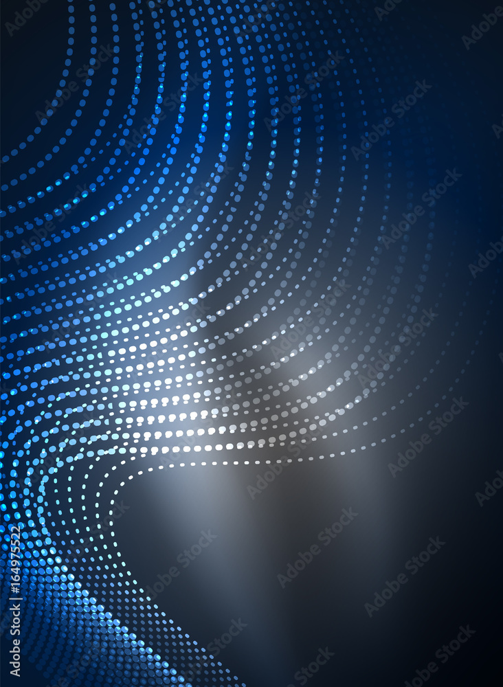 Obraz premium Glowing wave created with particles on dark color background