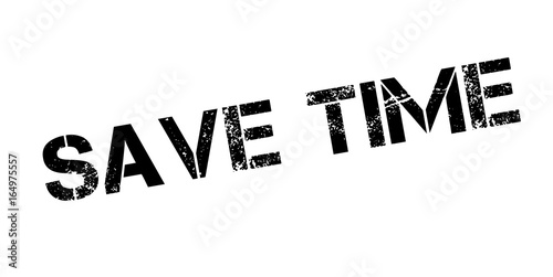 Save Time rubber stamp. Grunge design with dust scratches. Effects can be easily removed for a clean, crisp look. Color is easily changed.