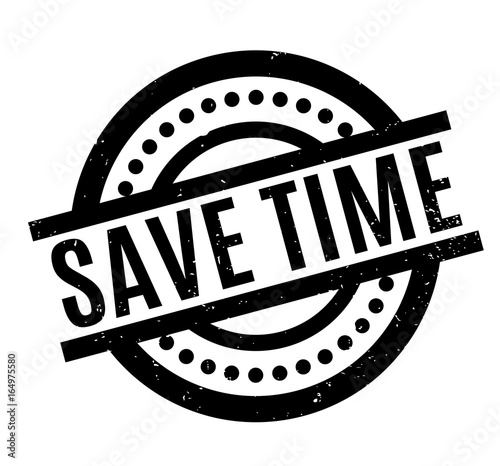Save Time rubber stamp. Grunge design with dust scratches. Effects can be easily removed for a clean, crisp look. Color is easily changed.