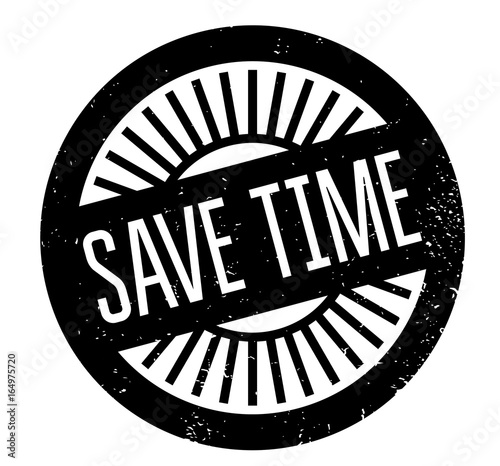 Save Time rubber stamp. Grunge design with dust scratches. Effects can be easily removed for a clean, crisp look. Color is easily changed.