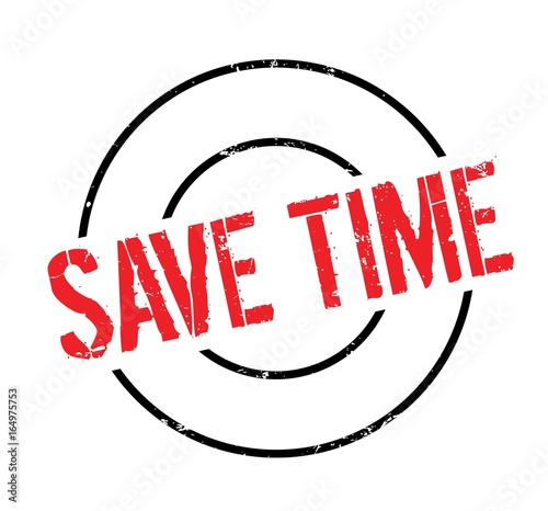 Save Time rubber stamp. Grunge design with dust scratches. Effects can be easily removed for a clean, crisp look. Color is easily changed.