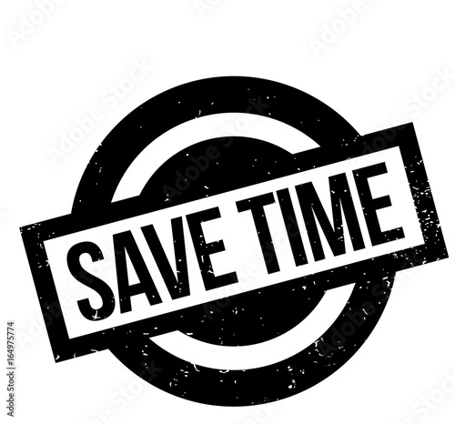 Save Time rubber stamp. Grunge design with dust scratches. Effects can be easily removed for a clean, crisp look. Color is easily changed.