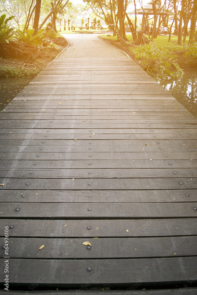 A wooden bridge to the sunlight