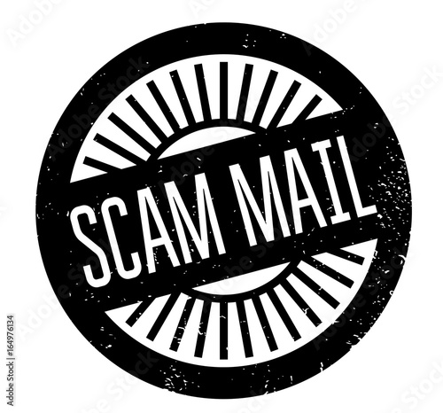 Scam Mail rubber stamp. Grunge design with dust scratches. Effects can be easily removed for a clean, crisp look. Color is easily changed.