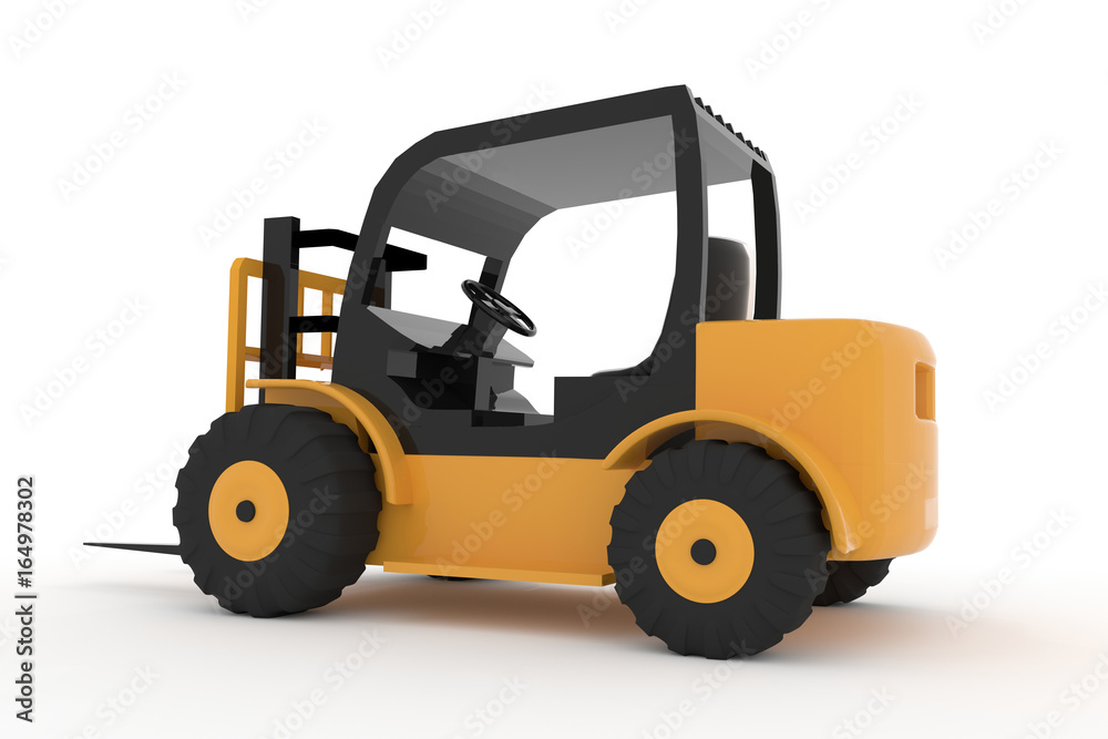 forklift truck on isolated white background in 3d rendering