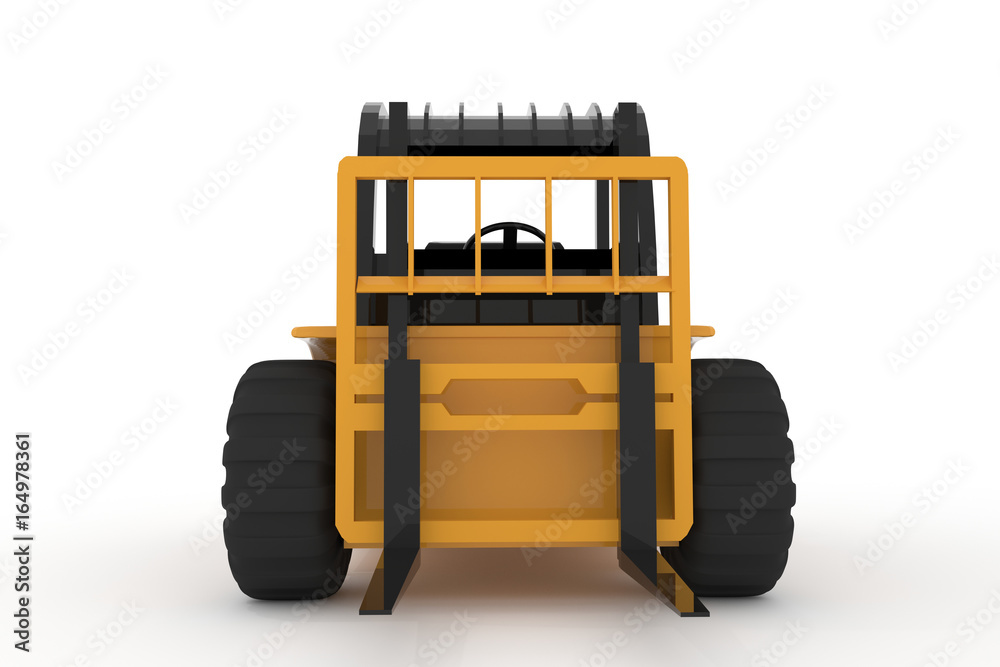 Obraz premium the front of forklift truck on isolated white in 3d rendering