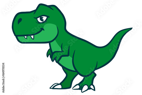 Fototapeta Cute cartoon green  t-rex dinosaur