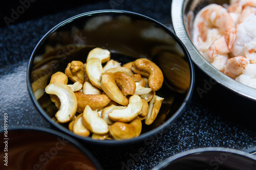 Cashew is prepared for cooking.