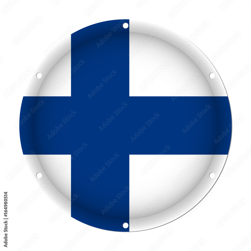 Fototapeta premium round metallic flag of Finland with screw holes