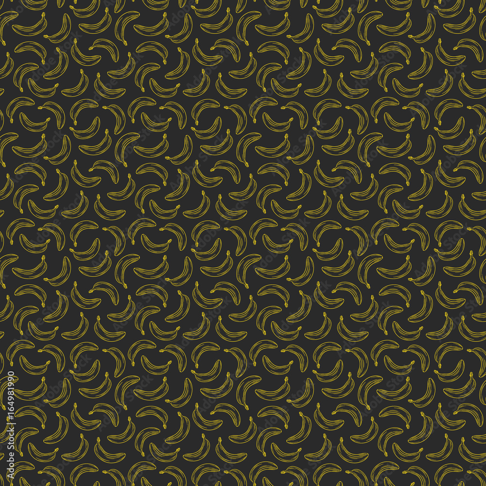 Fototapeta premium Bananas bright colorful seamless pattern, template for your design. Fresh fruits collection. Decorative hand drawn doodle vector illustration