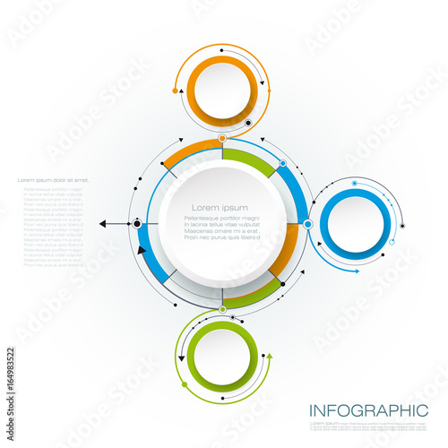 Vector abstract molecules with 3D paper label, integrated circles. Blank space for content, business, infographic template, diagram, network, web design. Social media connection technology concept