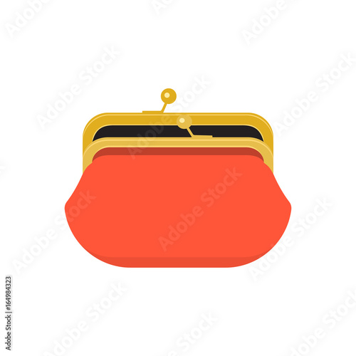 Red opened purse infographics concept. Retro wallet. Vector illustration