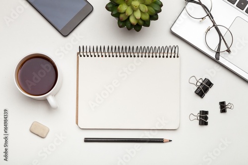 Modern white office desk table.