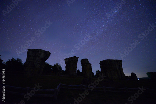 Mo Hin Khao National Park in Chaiyaphum, Thailand is comparable to Stonehenge with stars at night.