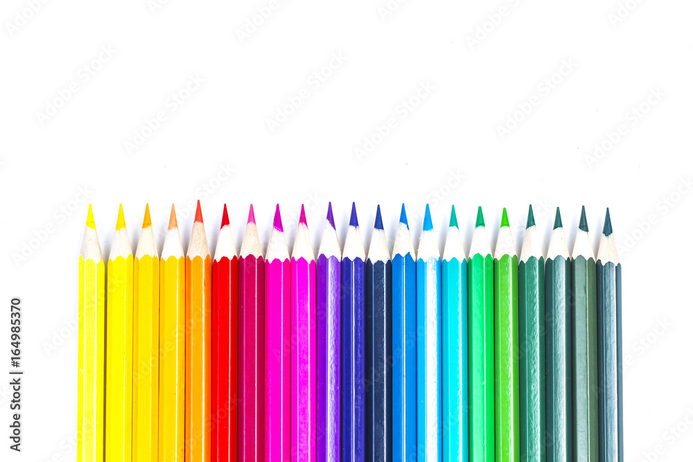 bunch of colored pencils isolated on white background