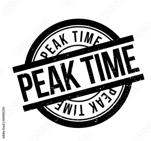 Peak Time rubber stamp. Grunge design with dust scratches. Effects can be easily removed for a clean, crisp look. Color is easily changed.