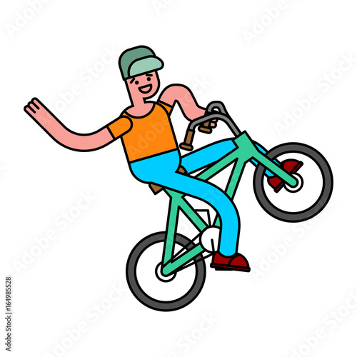 Tricks on bicycle. guy on bike. Repent of BMX.