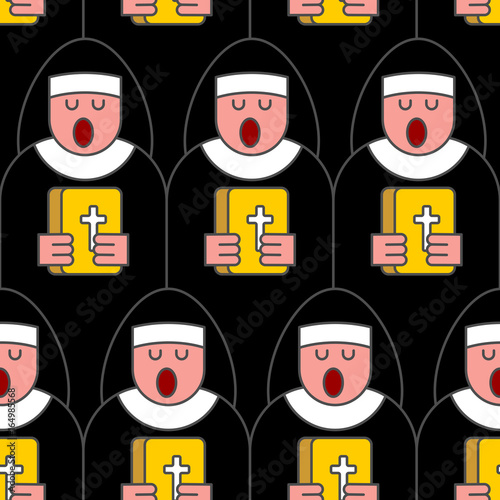 nun seamless pattern. Catholic Religious woman linear style. Monastic Choir