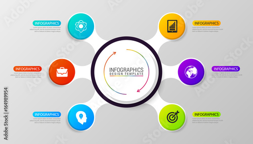 Circle infographics. Template for diagram. Six steps
