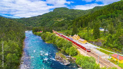 Train Oslo - Bergen in mountains. Norway. photo