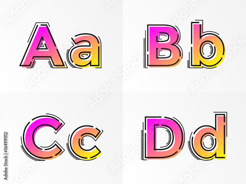 Alphabet set letters A, B, C, D vector font gradient color line