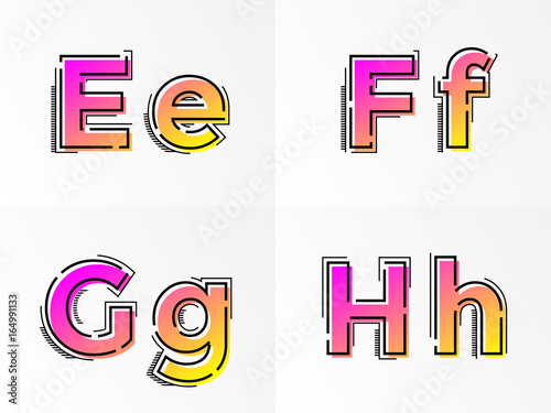 Alphabet set letters E, F, G, H vector font gradient color line