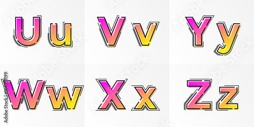Alphabet letters V, Y, W, X, Y, Z vector font gradient color