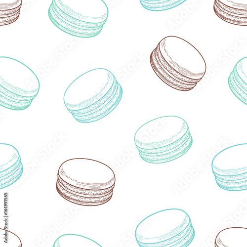 French macarons cookies seamless pattern. Doodle decorative hand drawn vector illustration