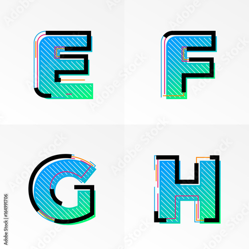 Font alphabet set letters E, F, G, H vector gradient color memphis