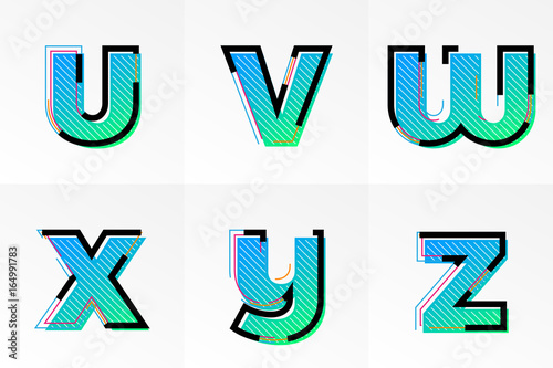 Font letters U, V, W, X, Y, Z vector gradient color memphis