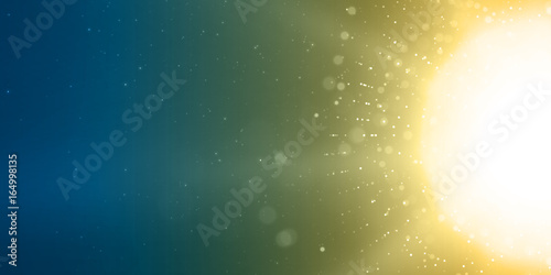 Abstract vector sun glow red background. Points chaotically flying in space with bokeh. Flying debris with dof. Futuristic technology style. Elegant background for business presentations.