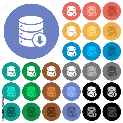 Database down round flat multi colored icons