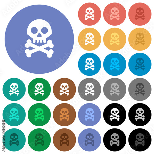 Skull with bones round flat multi colored icons
