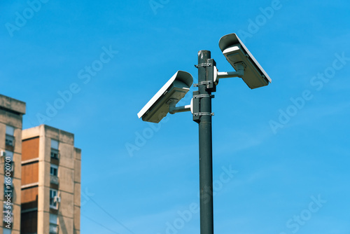 Surveillance cameras in urban district