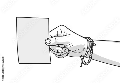 Illustration of hand holding blank piece of paper