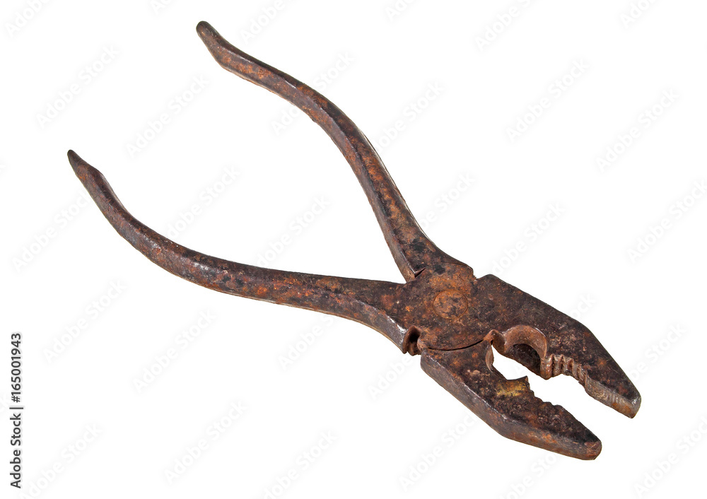 Fototapeta premium Old rusty pliers isolated on white background