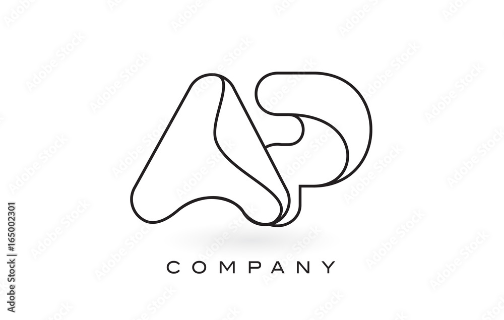 Obraz premium AP Monogram Letter Logo With Thin Black Monogram Outline Contour. Modern Trendy Letter Design Vector.