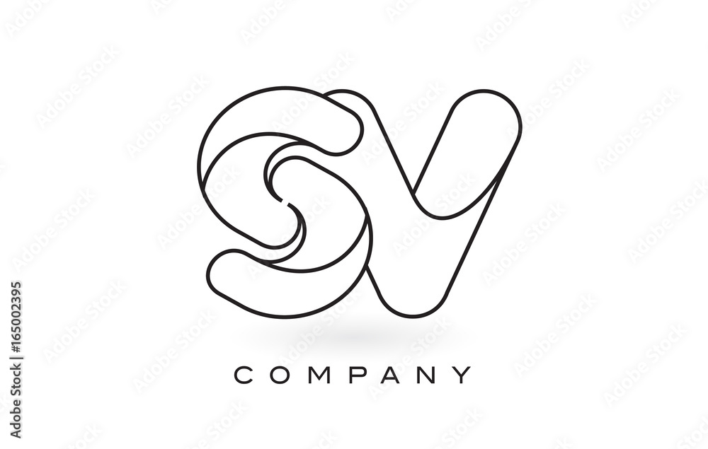 Fototapeta premium SV Monogram Letter Logo With Thin Black Monogram Outline Contour. Modern Trendy Letter Design Vector.