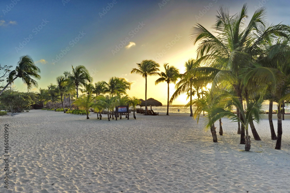 Fototapeta premium Sunset on the Beach in Chankanaab Park on Cozumel Island in Mexico
