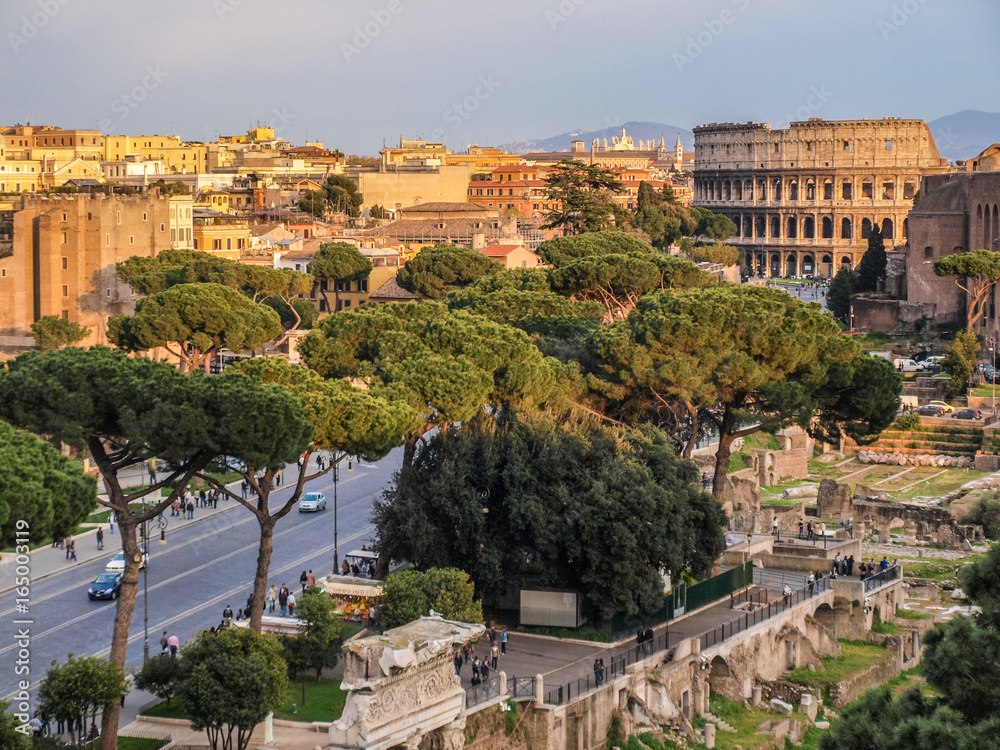 Landscape of Coliseum and Forum of Rome, Italy