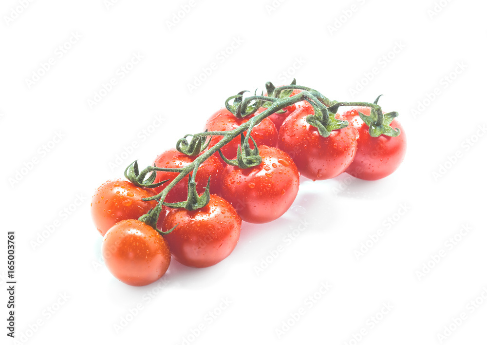 Bunch of fresh cherry tomatol on white background.
