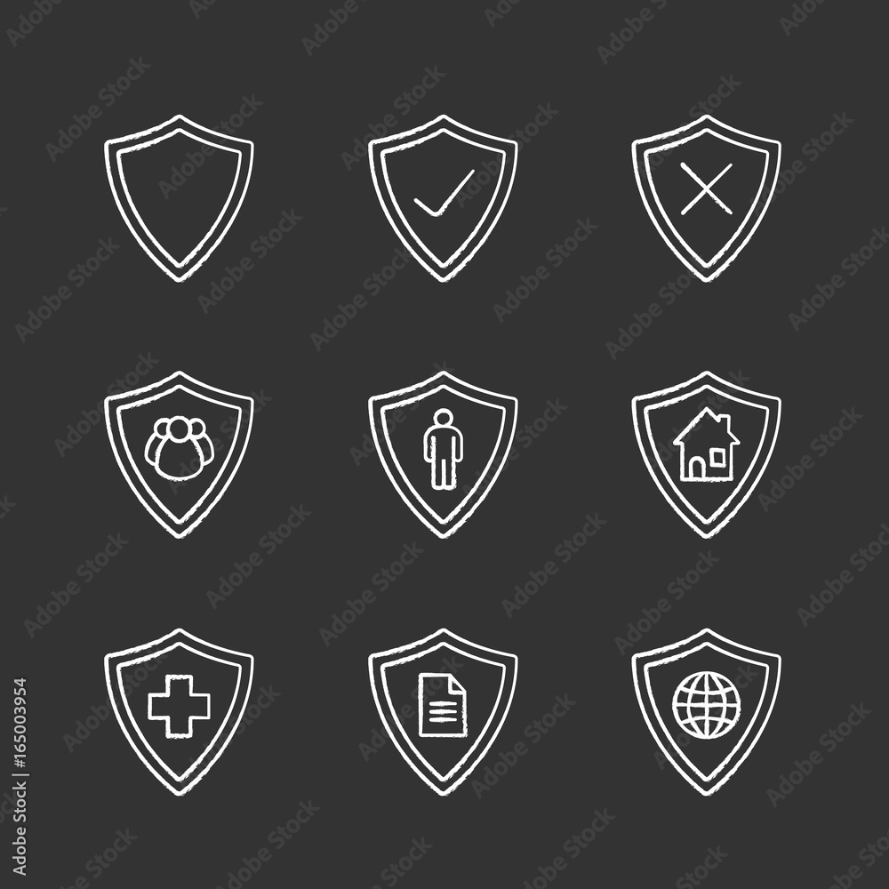 Protection shields chalk icons set