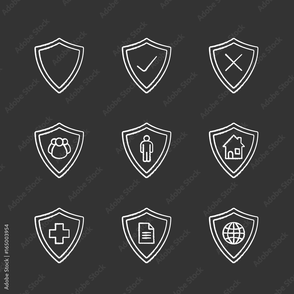 Protection shields chalk icons set Protection shields chalk icons set