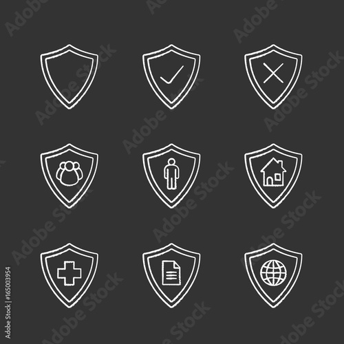 Protection shields chalk icons set