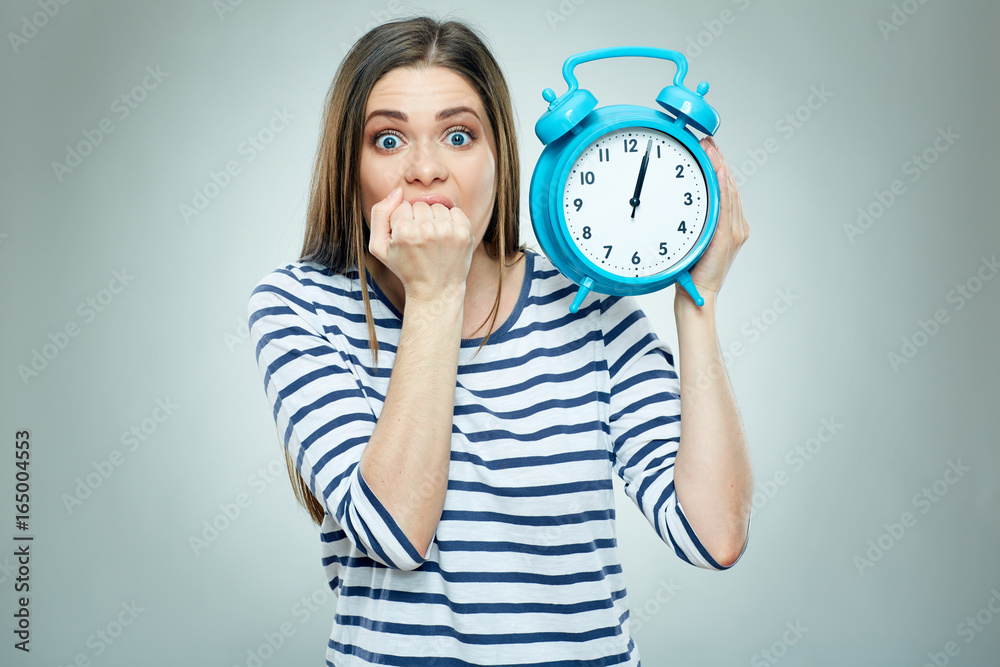 Deadline in business concept with woman and clock. Deadline in business concept with woman and clock.