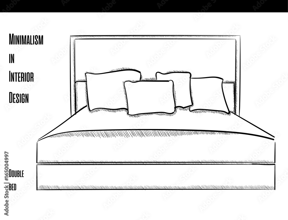 Double bed with pillows in a contour on a white background. Minimalism in Interior Design eps 10 illustration Double bed with pillows in a contour on a white background. Minimalism in Interior Design eps 10 illustration