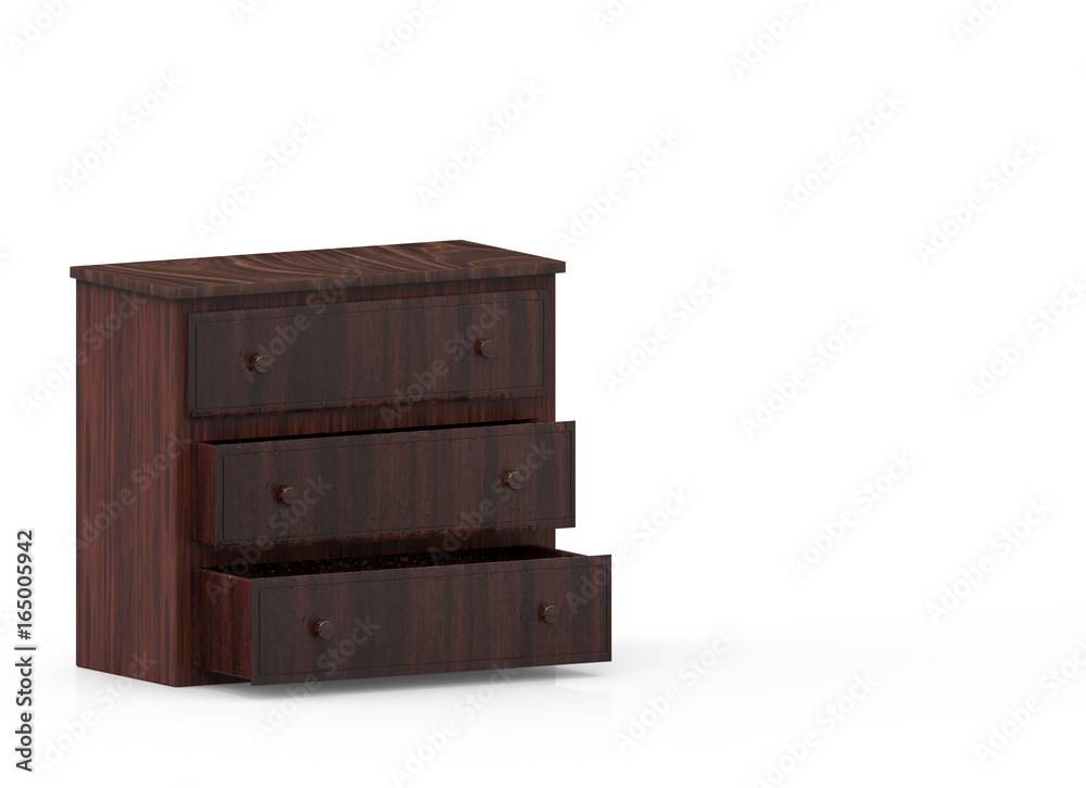3d rednering. dark wood cabinet on white background 3d rednering. dark wood cabinet on white background