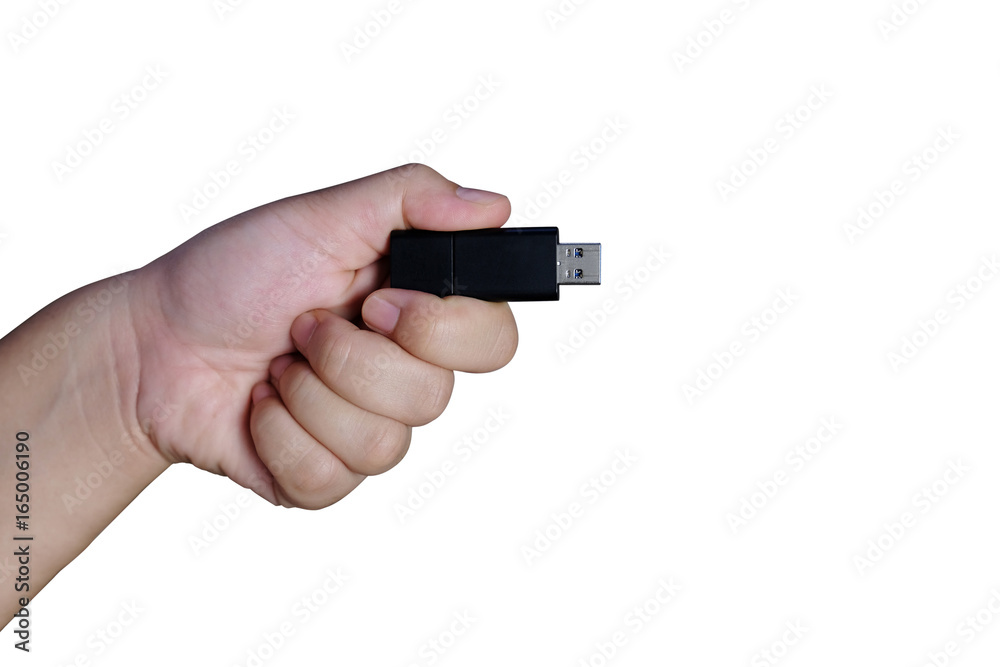 woman hand on isolated background holding usb thumb drive woman hand on isolated background holding usb thumb drive