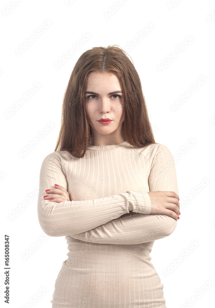 Emotions of beautiful girl in a beige dress. Emotions of beautiful girl in a beige dress.