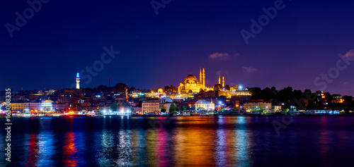 Istanbul. Turkey travel background. The Suleymaniye Mosque. Night view
